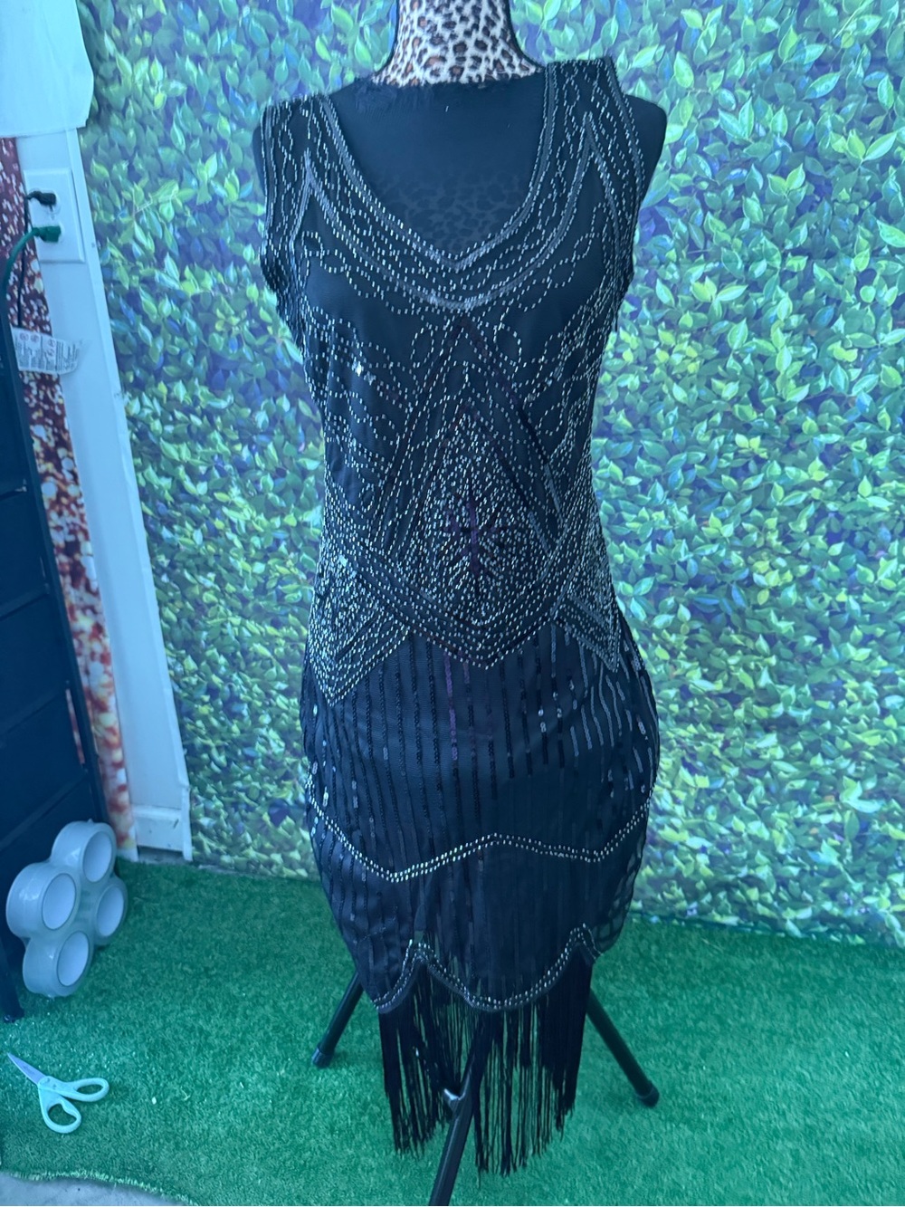 Black Beaded Fringe Women's Dress - Elegant Cocktail Dress mp26